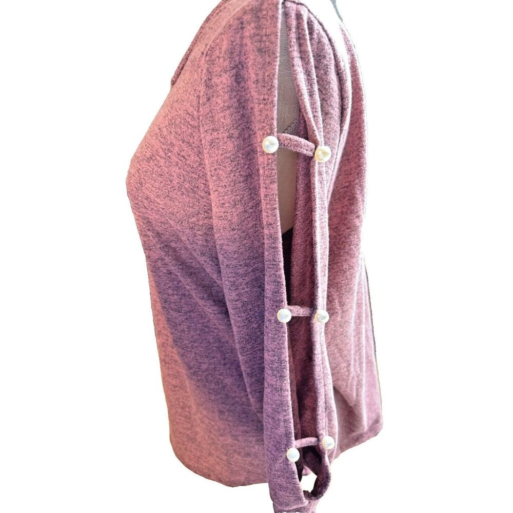 Louise Paris Shirt Sweater Pink Split Sleeve Pearl Accents Womens XL Chic Top